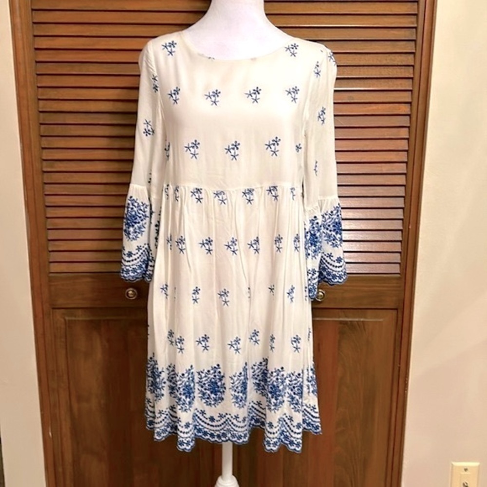 Lulus With a Whisper Blue and Ivory Embroidered Dress
